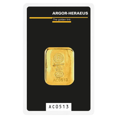 Zlatý slitek 50 g Argor Heraeus litý