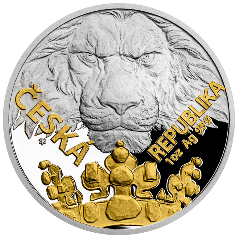 Stříbrná mince 1 Oz Český Lev 2023 Zlaceno