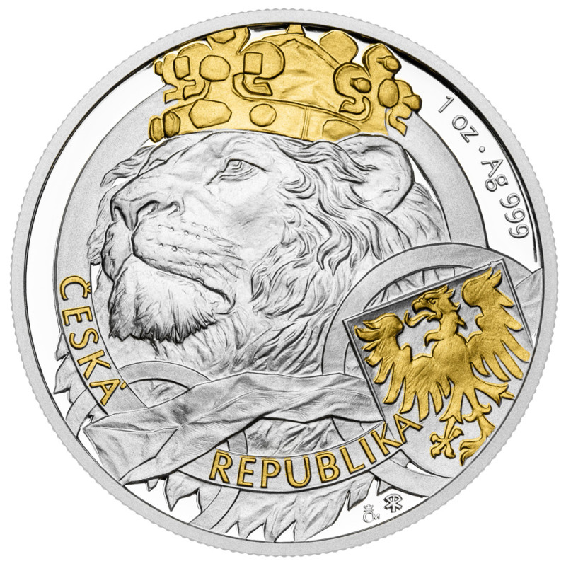 Stříbrná mince 1 Oz Český lev 2025 Zlaceno