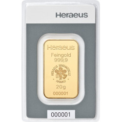 Zlatý slitek 20 g Heraeus