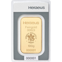 Zlatý slitek 100 g Heraeus