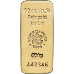 Zlatý slitek 500 g Heraeus