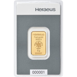 Zlatý slitek 5 g Heraeus