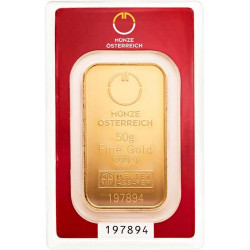 Zlatý slitek 50 g Münze Österreich