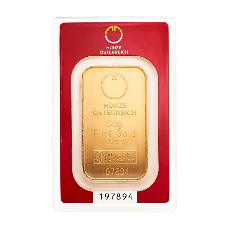 Zlatý slitek 50 g Münze Österreich