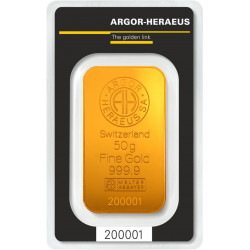 Zlatý slitek 50g Argor Heraeus