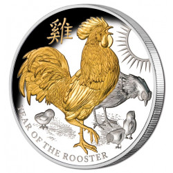 Stříbrná mince 5 Oz Lunar Series II Year of the Rooster 2017 Zlaceno