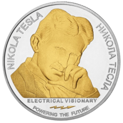 Stříbrná mince 1 Oz Nikola Tesla 2018 Zlaceno
