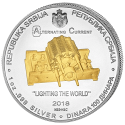 Stříbrná mince 1 Oz Nikola Tesla 2018 Zlaceno