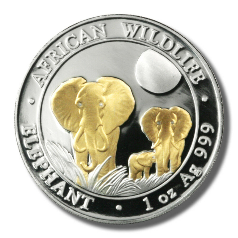 Stříbrná mince 1 Oz African Wildlife Elephant 2014 Zlaceno