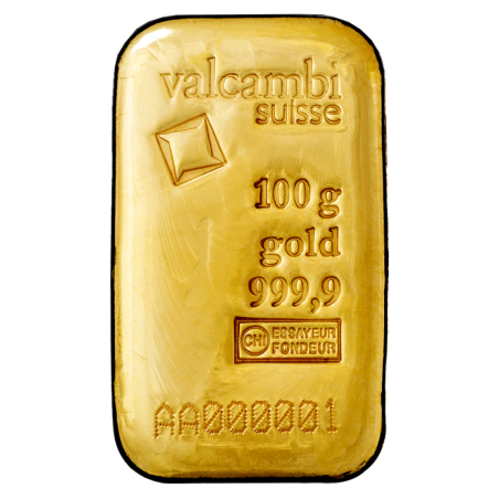 Zlatý slitek 100 g Valcambi litý