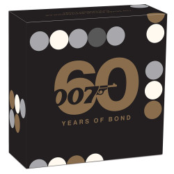 Stříbrná mince ve tvaru slitku 1 Oz James Bond 007 - 60 Year of Bond 2022 kolorovaná