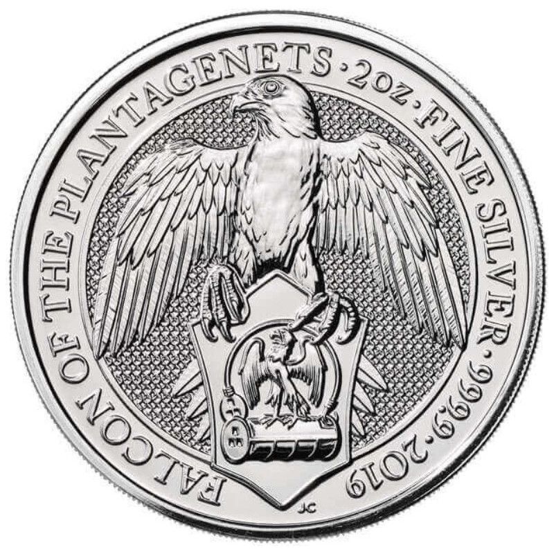 Stříbrná mince 2 Oz The Queen's Beasts Falcon of the Plantagenets 2019