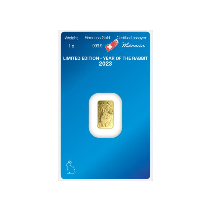 Zlatý slitek 1 g Argor Heraeus Lunar Series III Year of the Rabbit 2023