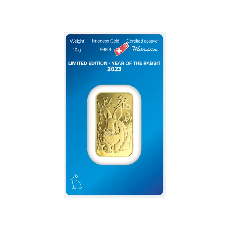 Zlatý slitek 10 g Argor Heraeus Lunar Series III Year of the Rabbit 2023