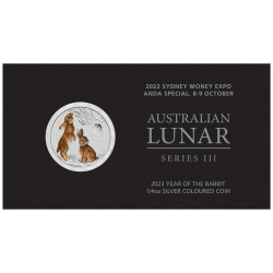 Stříbrná mince 1/4 Oz Lunar Series III Year of the Rabbit 2023 Kolorováno
