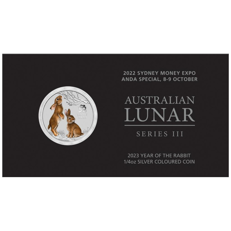 Stříbrná mince 1/4 Oz Lunar Series III Year of the Rabbit 2023 Kolorováno