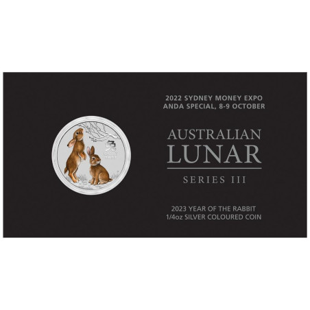 Stříbrná mince 1/4 Oz Lunar Series III Year of the Rabbit 2023 Kolorováno