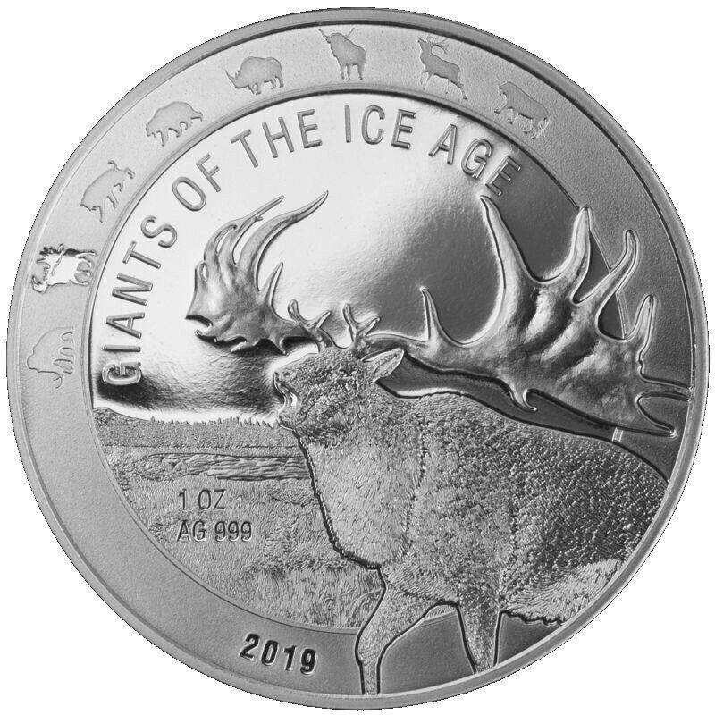 Stříbrná mince 1 Oz Giants of the Ice Age Jelen Obrovský 2019