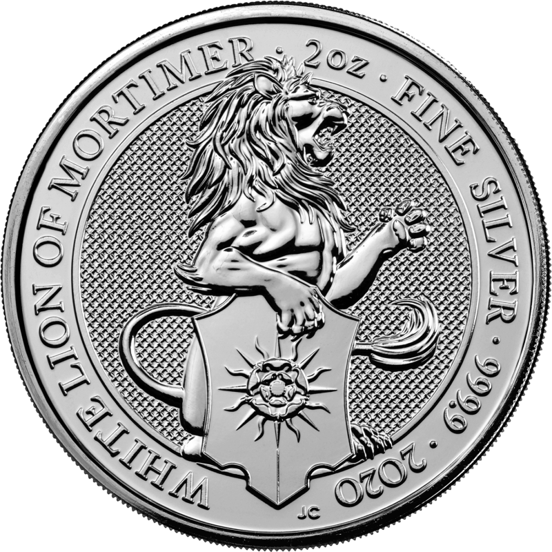 Stříbrná mince 2 Oz The Queens Beasts White Lion of Mortimer 2020