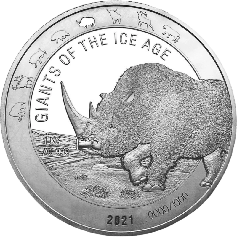 Stříbrná mince 1 Kg Giants of the Ice Age Nosorožec Srstnatý 2021