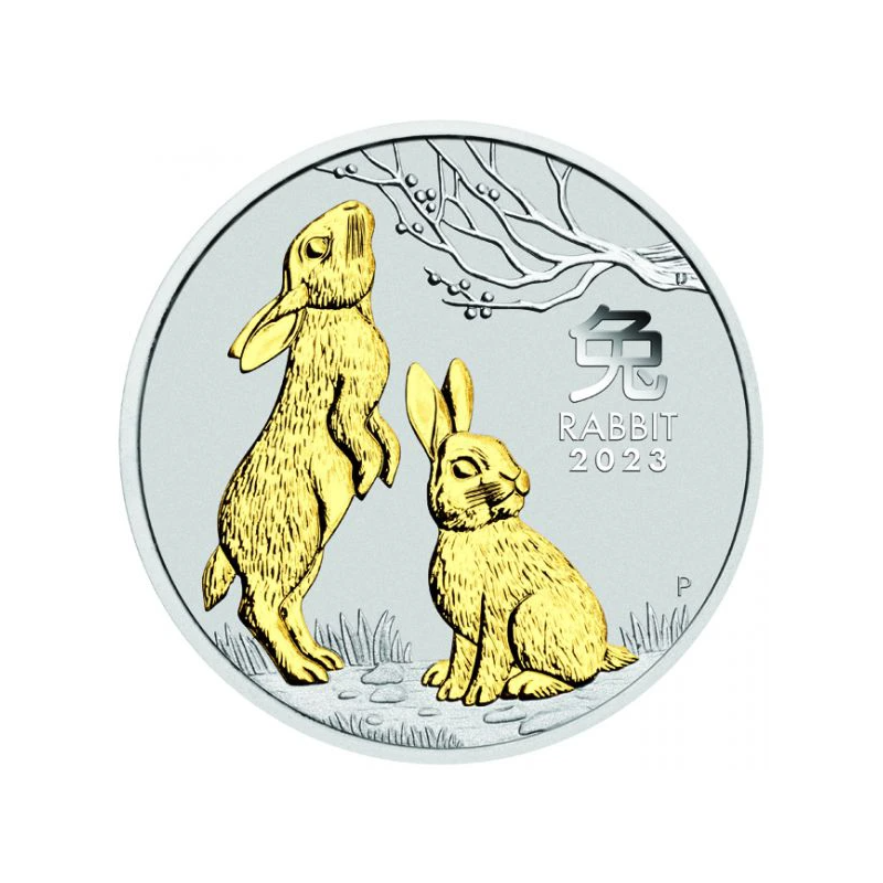 Stříbrná mince 1 Oz Lunar Series III Year of the Rabbit 2023 Zlaceno