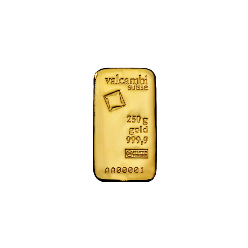 Zlatý slitek 250 g Valcambi litý