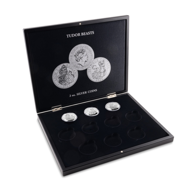 Krabička na 10 britských stříbrných mincí Tudor Beasts