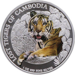 Stříbrná mince 1 Oz Lost Tigers of Cambodia 2023 Kolorováno