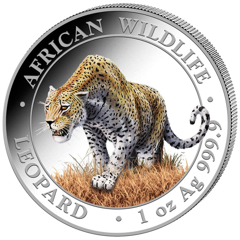 Stříbrná mince 1 Oz African Wildlife Leopard 2023 Kolorováno