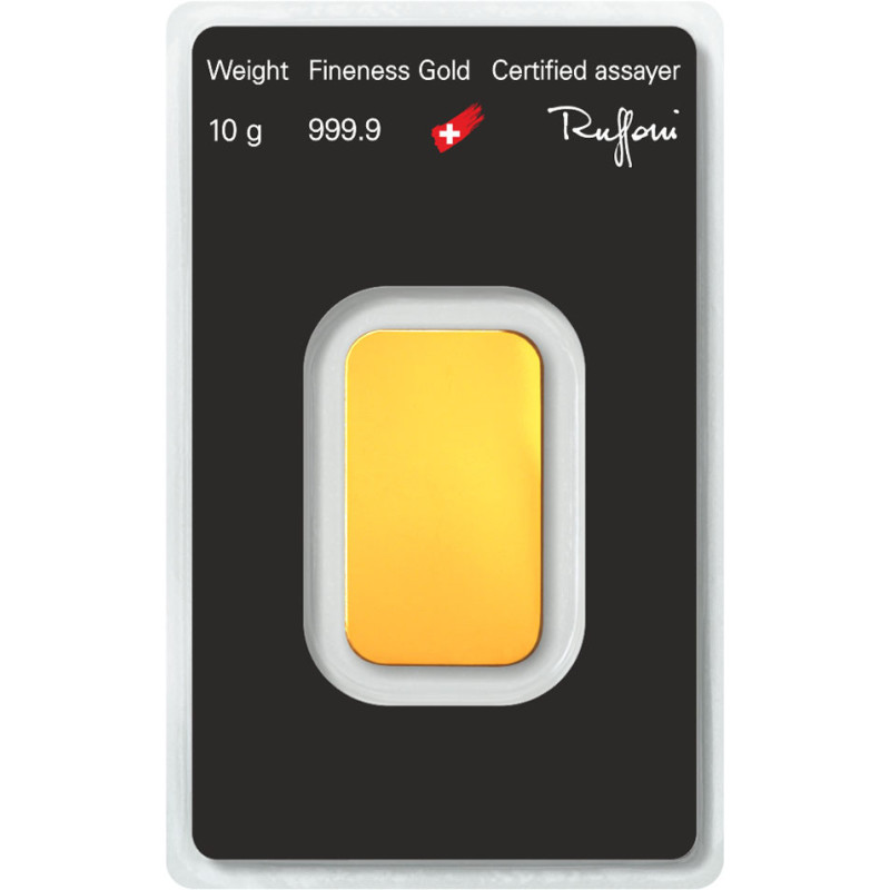Zlatý slitek 10 g Argor Heraeus poškozený obal