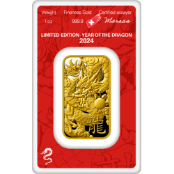 Zlatý slitek 1 Oz Argor Heraeus Lunar Series III Year of the Dragon 2024