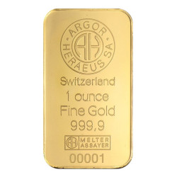 Zlatý slitek 1 Oz Argor Heraeus Kinebar poškozený obal