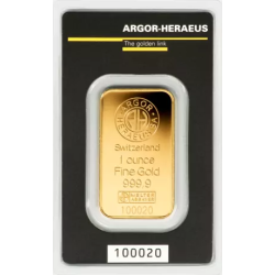 Zlatý slitek 1 Oz Argor Heraeus Kinebar poškozený obal