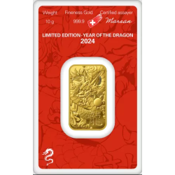 Zlatý slitek 10 g Argor Heraeus Lunar Series III Year of the Dragon 2024