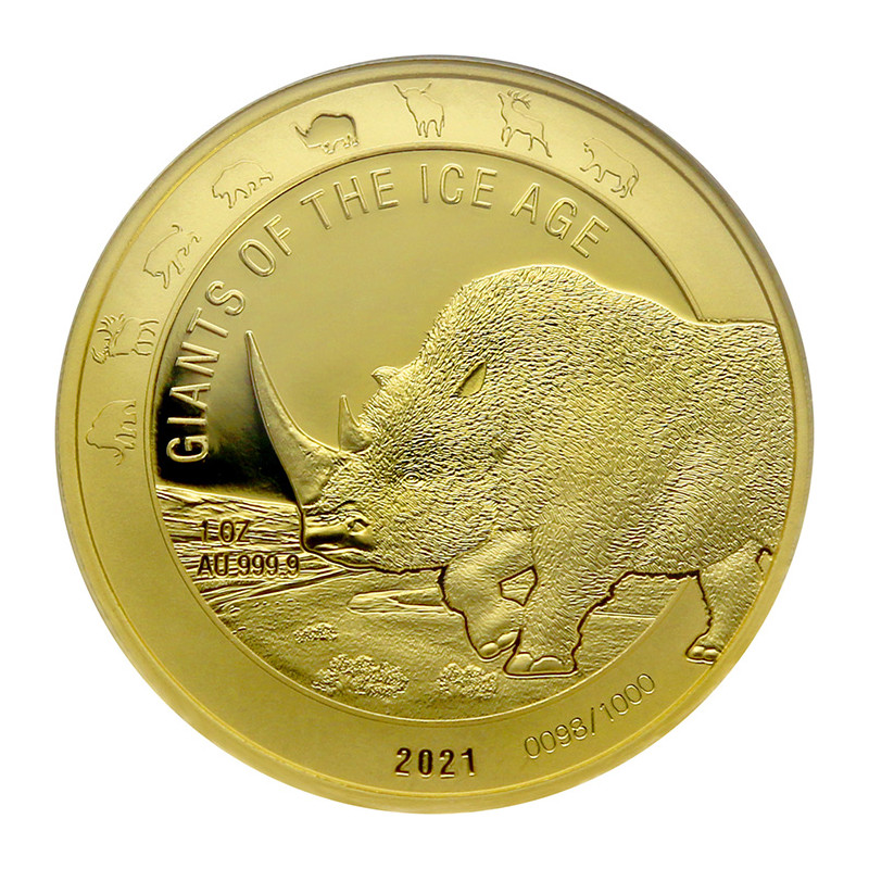 Zlatá mince 1 Oz Giants of the Ice Age Nosorožec Srstnatý 2021