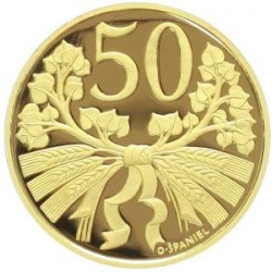 Zlatá medaile 1/4 Oz Replika mince 50 haléřů z roku 1921 2006 Proof