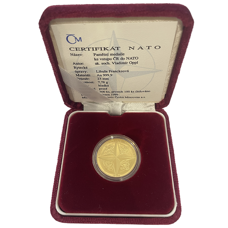 Zlatá medaile 1/4 Oz Vstup ČR do NATO 1999 Proof