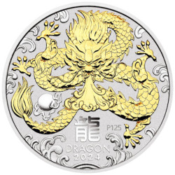 Stříbrná mince 1 Oz Lunar Series III Year of the Dragon 2024 Zlaceno