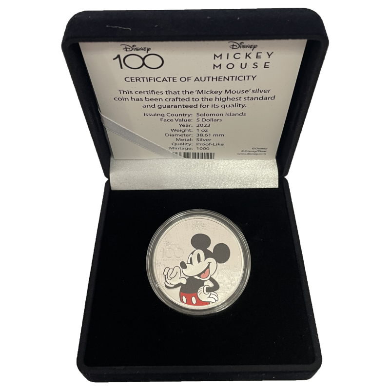 Stříbrná mince 1 Oz 100 Years of Wonder Mickey Mouse 2023 Proof Kolorováno