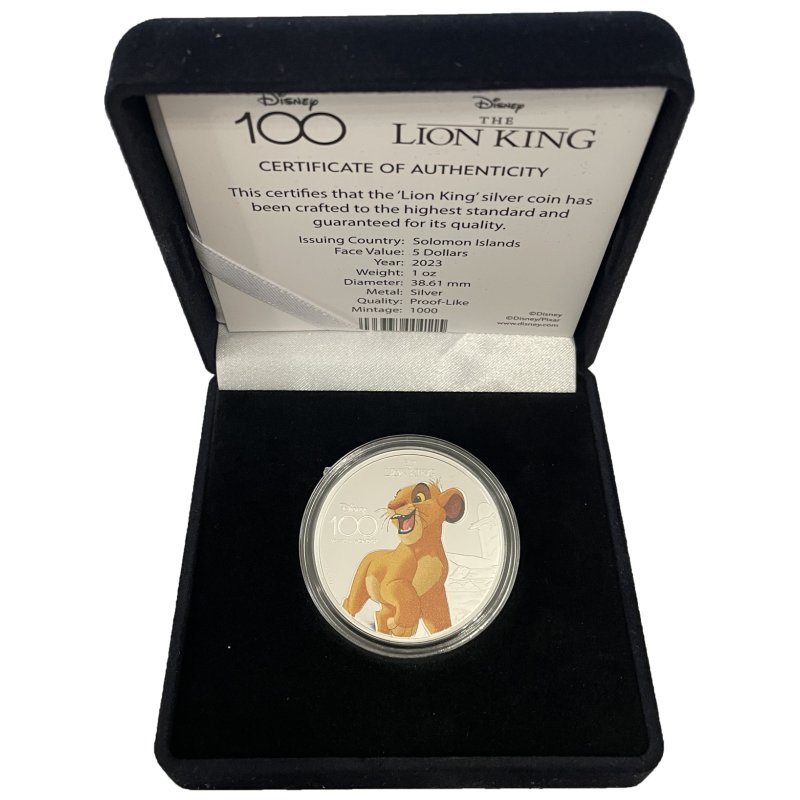 Stříbrná mince 1 Oz 100 Years of Wonder Lví Král 2023 Proof Kolorováno