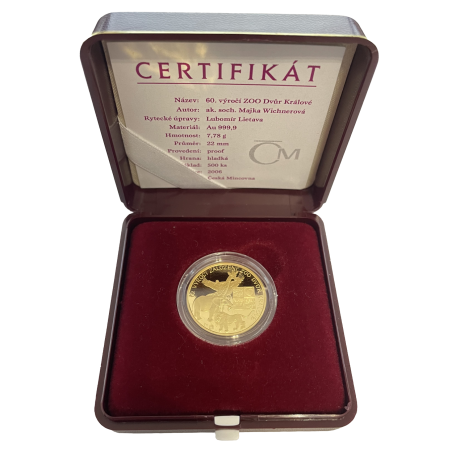 Zlatá medaile 1/4 Oz 60. výročí ZOO Dvůr Králové 2006 Proof
