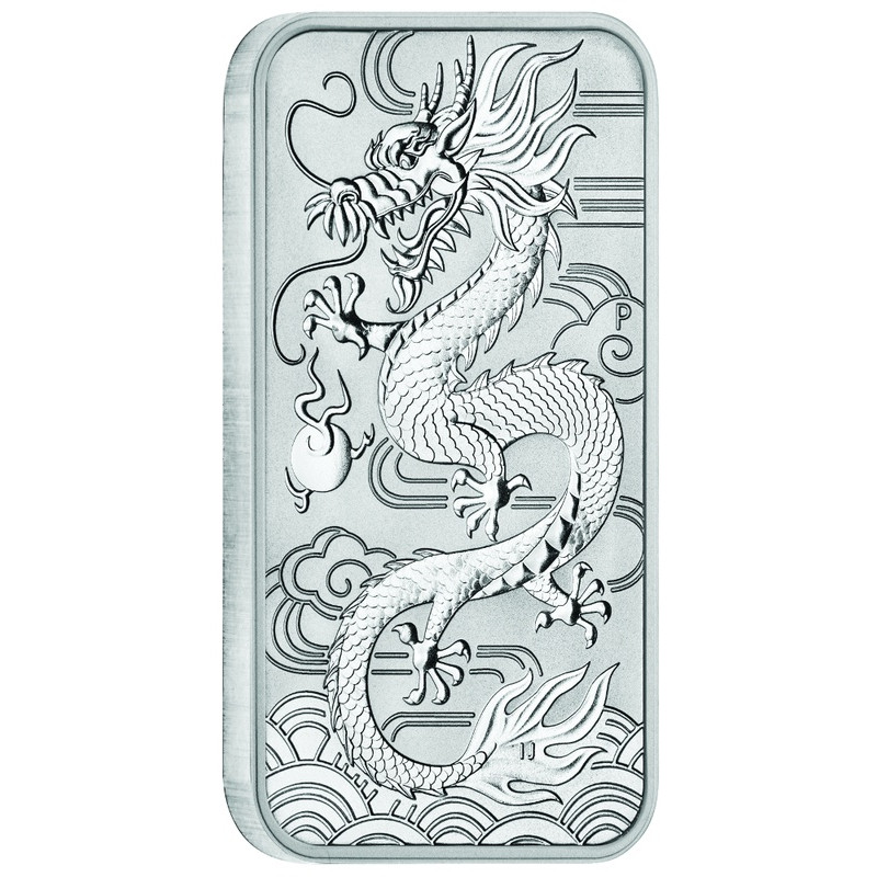 Stříbrná mince ve tvaru slitku 1 Oz Rectangular Dragon 2018