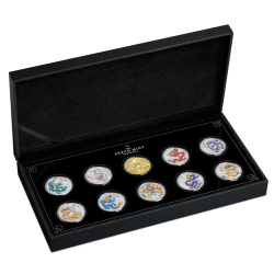 Sada stříbrných mincí 10 x 1/2 Oz Lunar Series III Year of the Dragon 2024 Kolorováno a Zlaceno