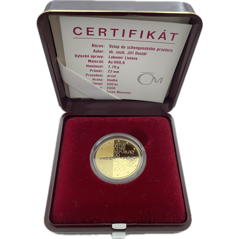 Zlatá mince 1/4 Oz Vstup do schengenského prostoru 2008 Proof