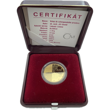 Zlatá mince 1/4 Oz Vstup do schengenského prostoru 2008 Proof