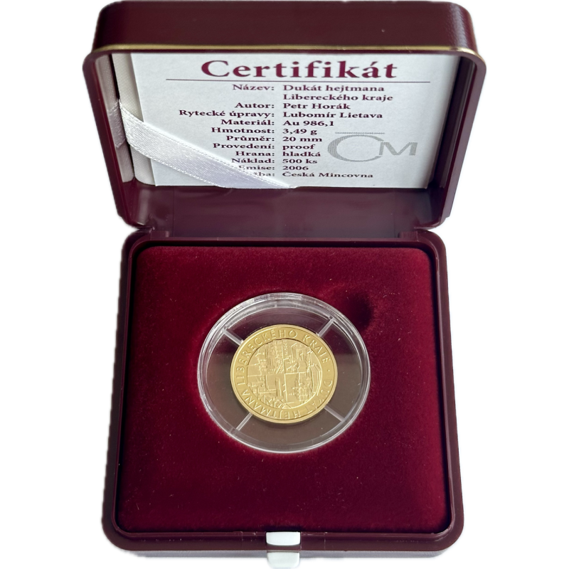 Zlatá mince 1/10 Oz Dukát hejtmana Libereckého kraje 2006 Proof
