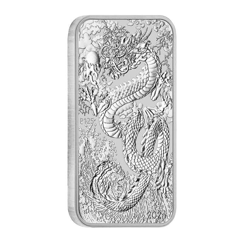 Stříbrná mince ve tvaru slitku 1 Oz Rectangular Dragon 2024
