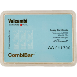 Zlatý slitek 50 x 1 g Valcambi Combibar