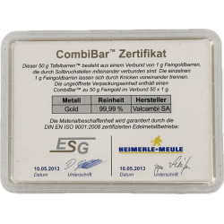 Zlatý slitek 50 x 1 g Valcambi Combibar